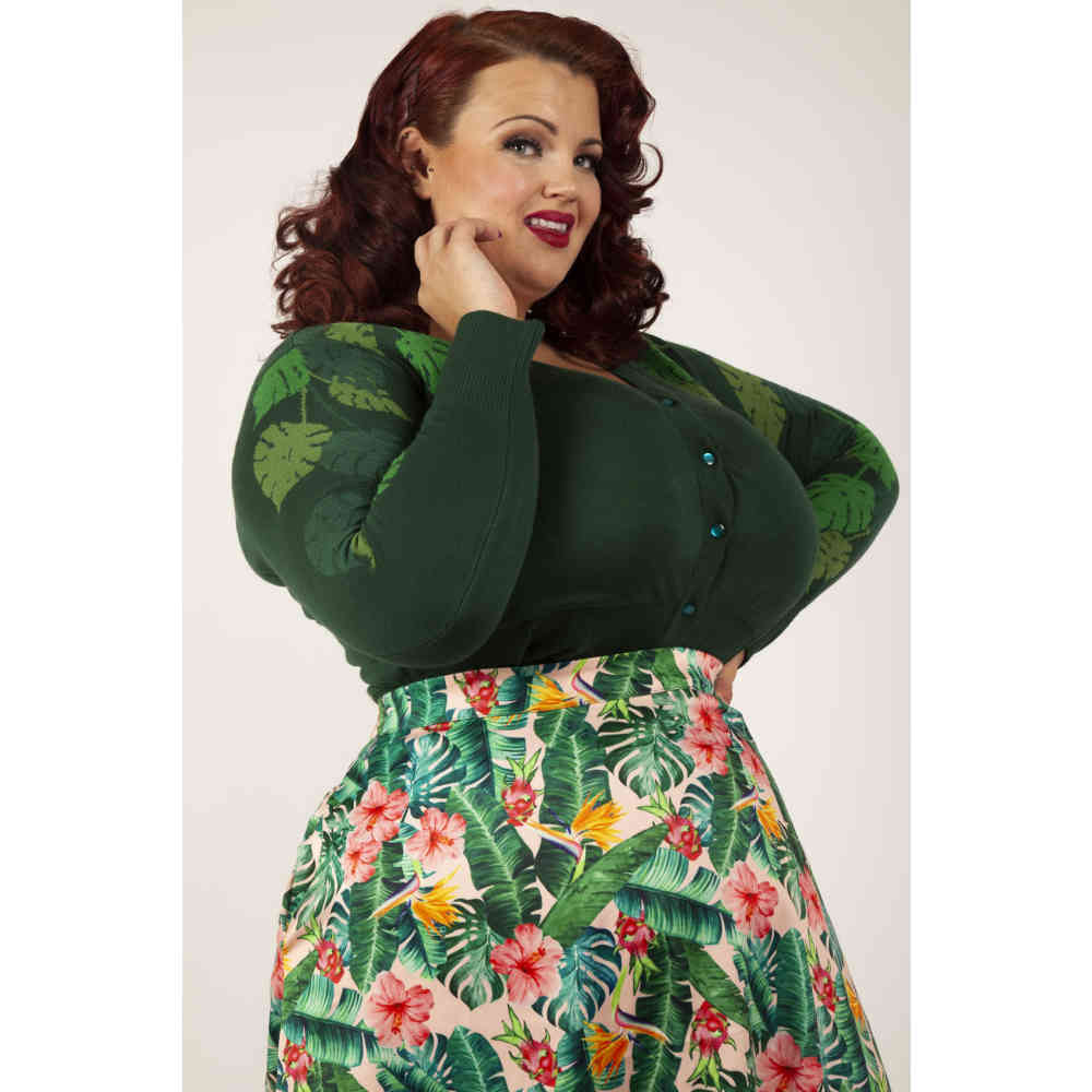 Voodoo Vixen - Curve Ivy Green Leaf Cardigan - Groen